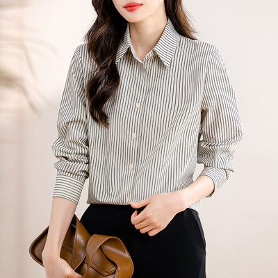 Korejske modne vintage ženske šifonske bluze dugih rukava 2024. Chic prugasta ulična odjeća Ženske ležerne majice Elegantne uredske košulje