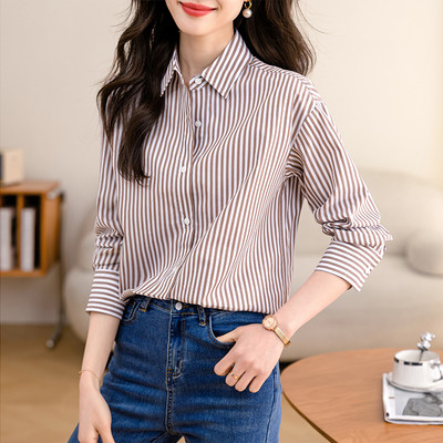 Korejske modne vintage ženske šifonske bluze dugih rukava 2024. Chic prugasta ulična odjeća Ženske ležerne majice Elegantne uredske košulje