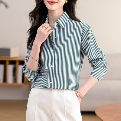 Korejske modne vintage ženske šifonske bluze dugih rukava 2024. Chic prugasta ulična odjeća Ženske ležerne majice Elegantne uredske košulje