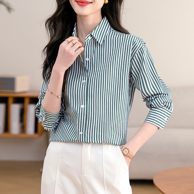 Korejske modne vintage ženske šifonske bluze dugih rukava 2024. Chic prugasta ulična odjeća Ženske ležerne majice Elegantne uredske košulje