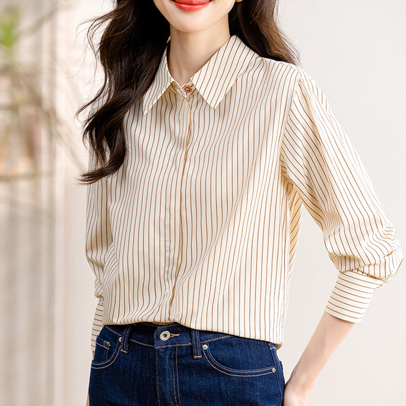 Korejske modne vintage ženske šifonske bluze dugih rukava 2024. Chic prugasta ulična odjeća Ženske ležerne majice Elegantne uredske košulje