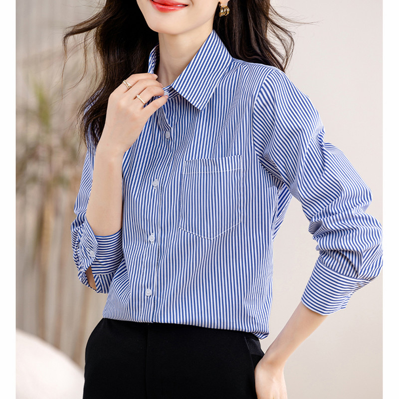 Korejske modne vintage ženske šifonske bluze dugih rukava 2024. Chic prugasta ulična odjeća Ženske ležerne majice Elegantne uredske košulje