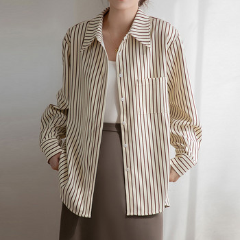 2024 Нова раирана риза Дамска ежедневна широка блуза с дълги ръкави Женска шикозна офис дама Елегантни горнища Универсално дамско облекло