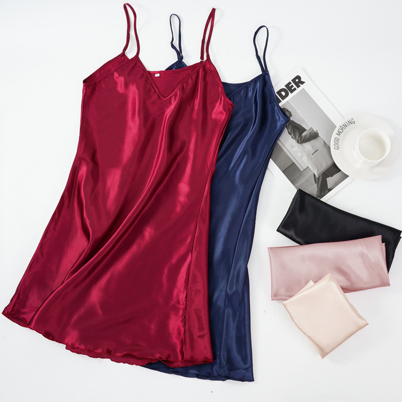 Naiste seksikas siidist satiinist öökleit varrukateta öösärgid V-kaelusega öösärk Öösärk Suures suuruses magamisriided Öörõivad M-2XL
