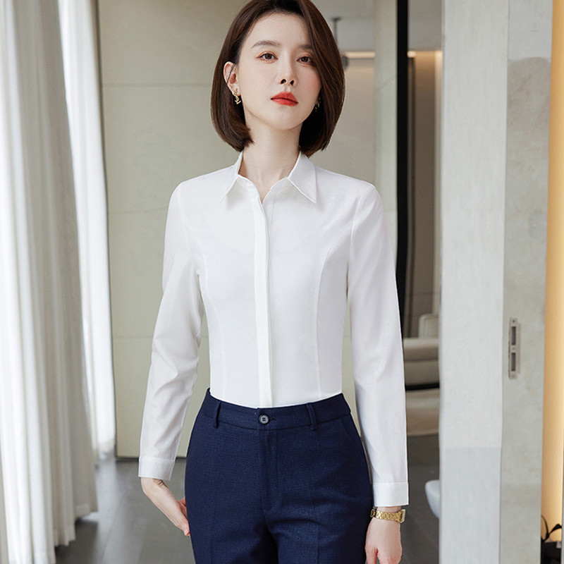 Divatos női karcsú fehér blúzok 2024 Egyszerű elegáns irodai üzleti alap felsők Sifon ingek koreai vintage hivatalos ruházat