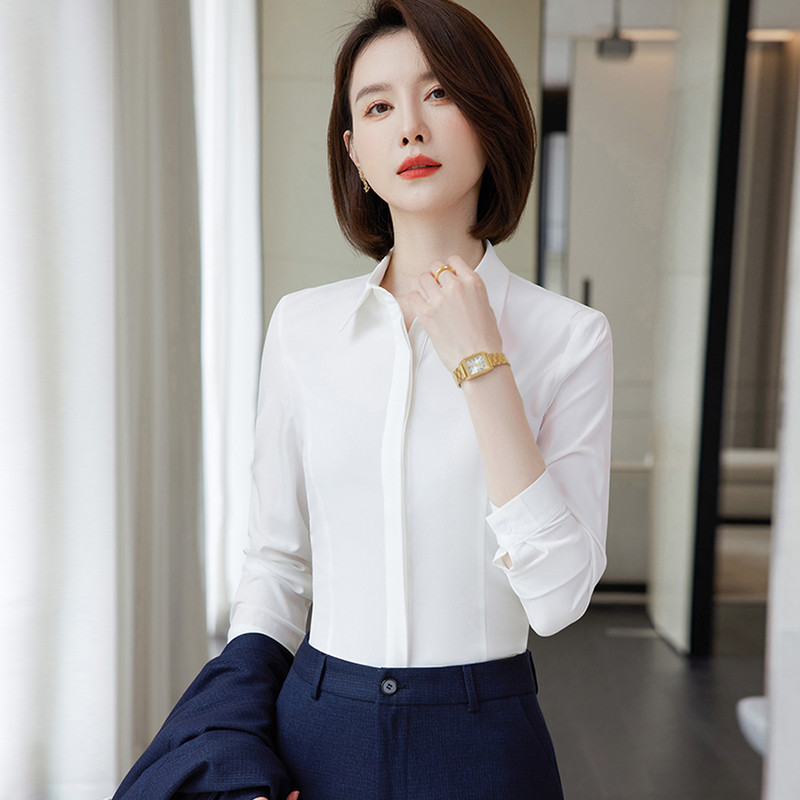 Divatos női karcsú fehér blúzok 2024 Egyszerű elegáns irodai üzleti alap felsők Sifon ingek koreai vintage hivatalos ruházat