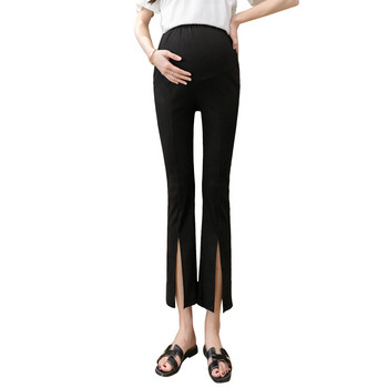 Μαύρο γκρι ψηλόμεσο παντελόνι για έγκυες καλοκαιρινές παντελόνια παντελόνια κοιλιακούς φλογέρες μέχρι τον αστράγαλο Μπροστινά χωρισμένα μποτάκια εγκυμοσύνης Culottes