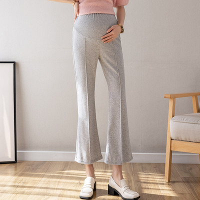 Melns pelēks ar augstu vidukli grūtniecēm Vasaras bikses līdz potītei, vēdera uzliesmojuma bikses priekšpuse, sadalīta grūtnieču zābaku griezumā