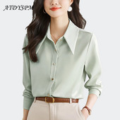 Női Egyenes szatén blúzok Irodai Lady Soft Bodycon OL Ingek Hosszú ujjú Vintage Basic felsők Alkalmi női ruházat 2024