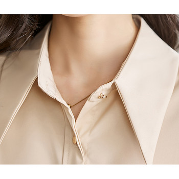 Дамски прави сатенени блузи Офис дамски меки облегалки OL Ризи с дълъг ръкав Винтидж основни топове Ежедневни женски дрехи 2024