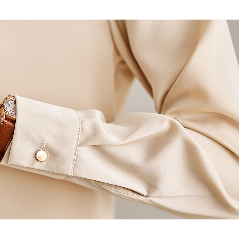 Női Egyenes szatén blúzok Irodai Lady Soft Bodycon OL Ingek Hosszú ujjú Vintage Basic felsők Alkalmi női ruházat 2024