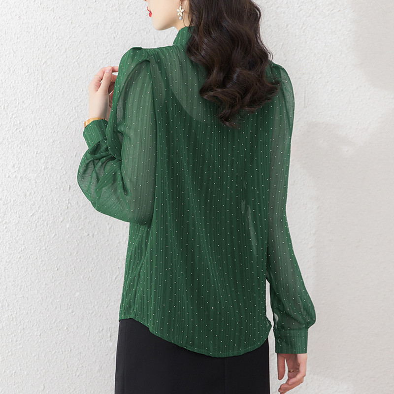 Női Vékony hálós ingek Alkalmi tavaszi nyári bő ruhák női pöttyös felsők hosszú ujjú blúz női
