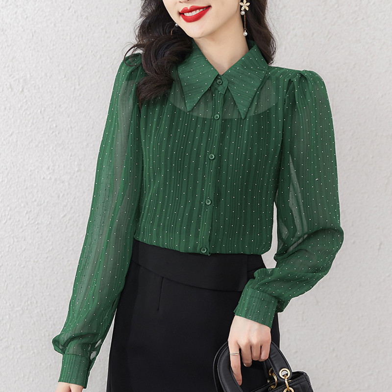 Női Vékony hálós ingek Alkalmi tavaszi nyári bő ruhák női pöttyös felsők hosszú ujjú blúz női