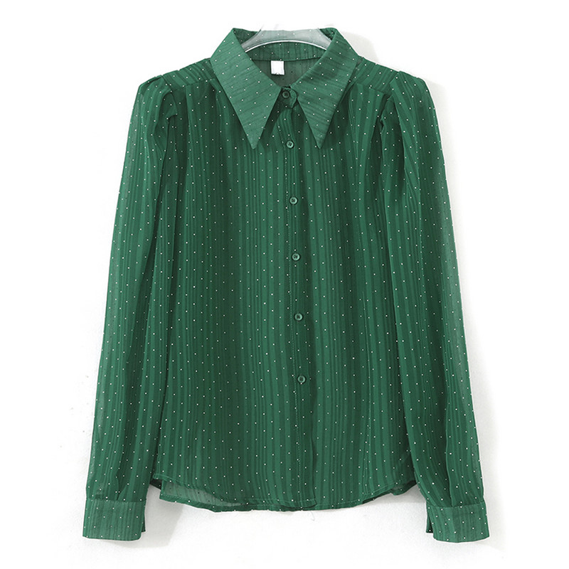 Női Vékony hálós ingek Alkalmi tavaszi nyári bő ruhák női pöttyös felsők hosszú ujjú blúz női