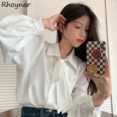 Solid Särgid Naiste Minimalistlik Baggy S-3XL Sügissidemega laterna varrukas Korea mood armas elegantne disainer Camisas White Ins