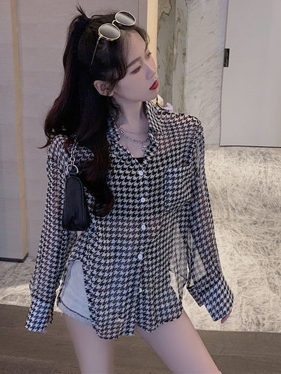 Särgid Naiste Basic Ruuduline Päikesekindel pikkade varrukatega Pehme Täiesti sobiv hubane Lihtne S-3XL Sirge tänavariietus Casual Chic Ulzzang Summer