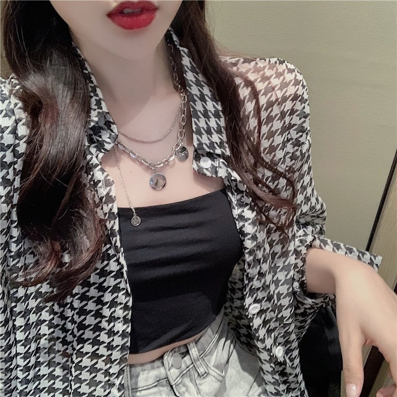 Särgid Naiste Basic Ruuduline Päikesekindel pikkade varrukatega Pehme Täiesti sobiv hubane Lihtne S-3XL Sirge tänavariietus Casual Chic Ulzzang Summer