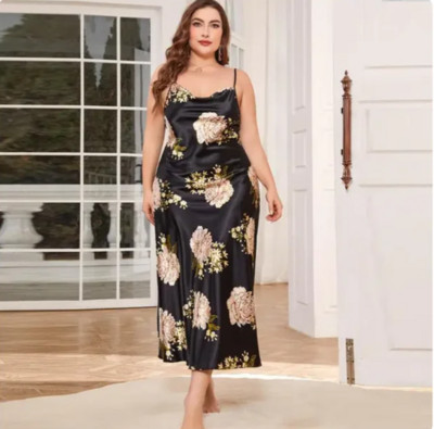 XL-5XL Nagy méretű szexi pántos hálóing Hálóruha Fehérnemű Nyári Női Hálóing Bő Selymes Szatén pongyola Nappali ruha