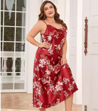 XL-5XL Nagy méretű szexi pántos hálóing Hálóruha Fehérnemű Nyári Női Hálóing Bő Selymes Szatén pongyola Nappali ruha