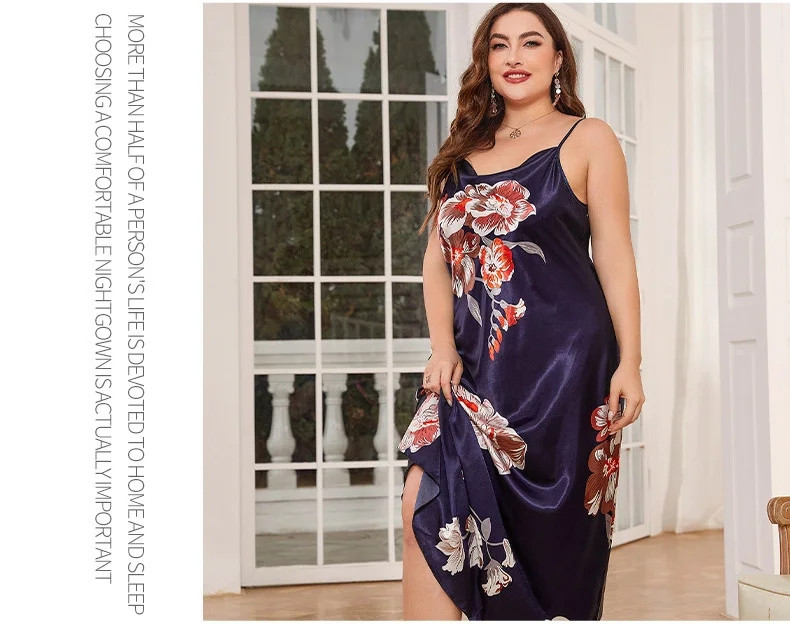 XL-5XL Nagy méretű szexi pántos hálóing Hálóruha Fehérnemű Nyári Női Hálóing Bő Selymes Szatén pongyola Nappali ruha