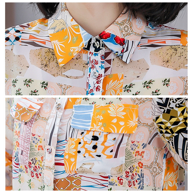Elegáns virágmintás 100% selyem Ingek Női blúz Alkalmi bő, hosszú ujjú hajtóka OL Szatén parti ing Női divatos felsők S-3XL