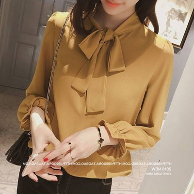 Moodsad pluusid Naiste Soliidne šifoonist volangidega krae Kolme neljandiku varrukatega Elegantne S-4XL OL Naiselikud särgid Sobivad kaarriided