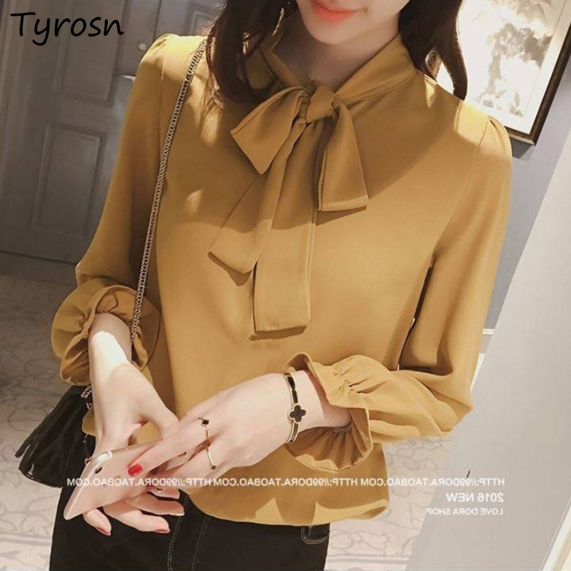 Moodsad pluusid Naiste Soliidne šifoonist volangidega krae Kolme neljandiku varrukatega Elegantne S-4XL OL Naiselikud särgid Sobivad kaarriided