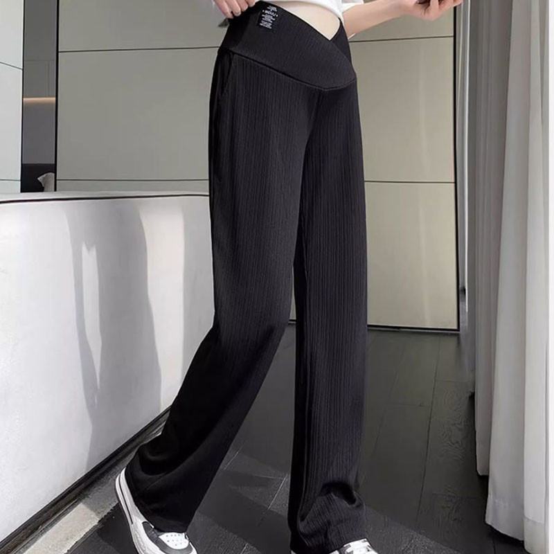 Terhes nők Nyári vékony, széles szárú nadrág Bő kismama has Magas derekú nadrág Terhességi teljes hosszúságú has nadrág