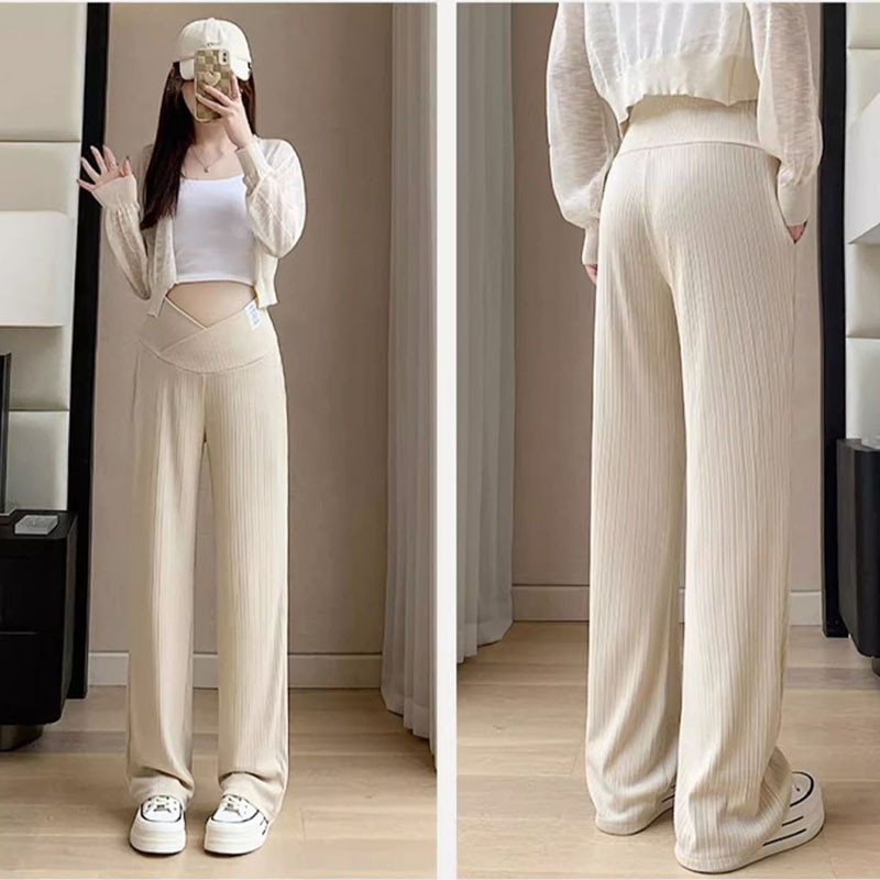 Terhes nők Nyári vékony, széles szárú nadrág Bő kismama has Magas derekú nadrág Terhességi teljes hosszúságú has nadrág