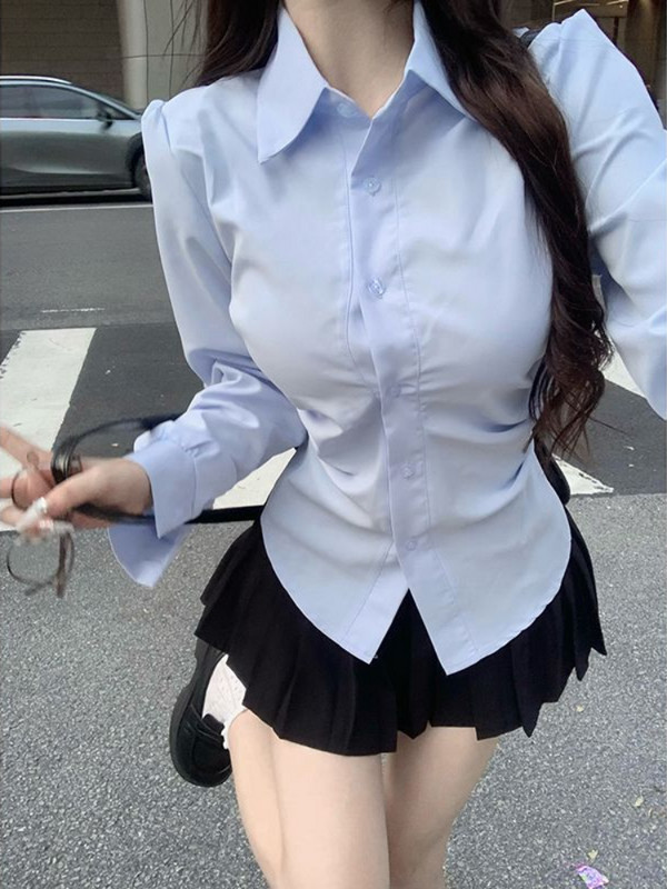 Női felső, kék tavaszi és őszi viselet munkához, teljes hosszú ujjú, gombos irodai ruhák hivatalos ruha Ingek és blúzok Női Xl S