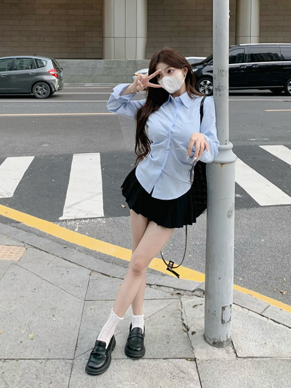 Női felső, kék tavaszi és őszi viselet munkához, teljes hosszú ujjú, gombos irodai ruhák hivatalos ruha Ingek és blúzok Női Xl S