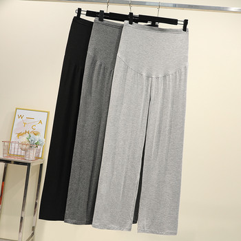 Бременни летни тънки памучни панталони с широки крачоли, широки панталони за бременни с висока талия, бременни панталони по корем с пълна дължина