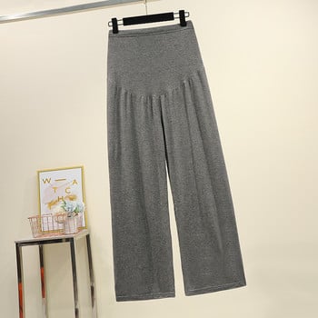 Бременни летни тънки памучни панталони с широки крачоли, широки панталони за бременни с висока талия, бременни панталони по корем с пълна дължина