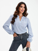 Női tavaszi őszi ing függőleges csíkos nyomtatással, hosszú ujjú, V-nyakú, laza szabású felsők Utcai ruházat