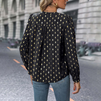 Пролетна нова дамска блуза Шифонен пуловер Винтидж топове на точки с къси вълни Тениска с дълъг ръкав Дамски S--XL Елегантни модни дамски ризи