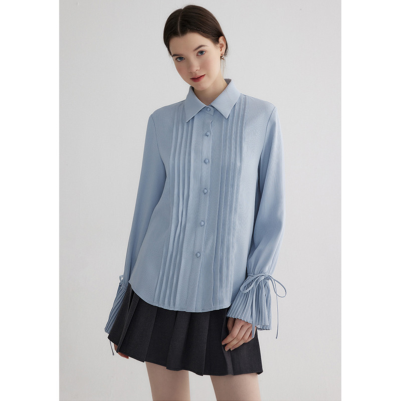 Korea versiooni särgid Naiste reväärkrae, plisseeritud puhvis varrukas, magus armas aluskate 2024 kevad Lihtne pendeldamismood