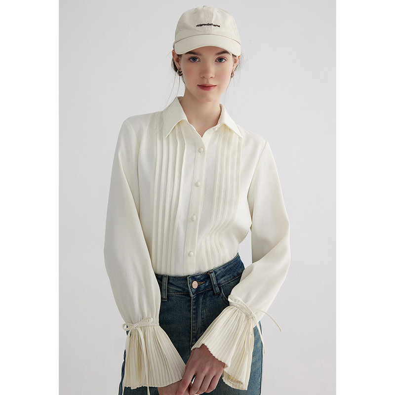 Korea versiooni särgid Naiste reväärkrae, plisseeritud puhvis varrukas, magus armas aluskate 2024 kevad Lihtne pendeldamismood