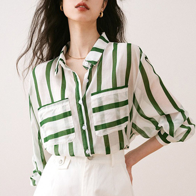 Női csíkos ing, hosszú ujjú, 2024 tavaszi nyár női lehajtható galléros, gombos felsők, laza női, túlméretezett blúzok