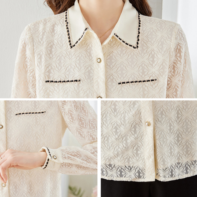 Szexi hosszú ujjú csipkeblúz Női felsők Sárgabarack Vágott női irodai munkaruha Alapvető ing Női vintage alkalmi ruházat