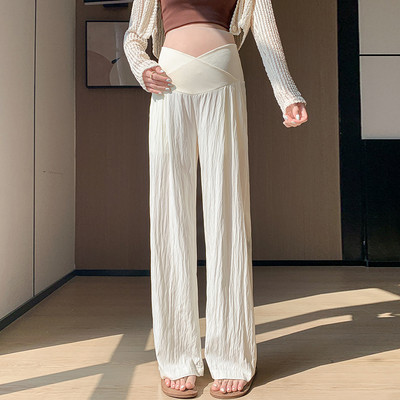 Japán stílusú kismama hosszú bő alkalmi nadrágok 2024. nyár terhes nő, nagy méretű nadrágok földig érő terhességi nadrágok vékony