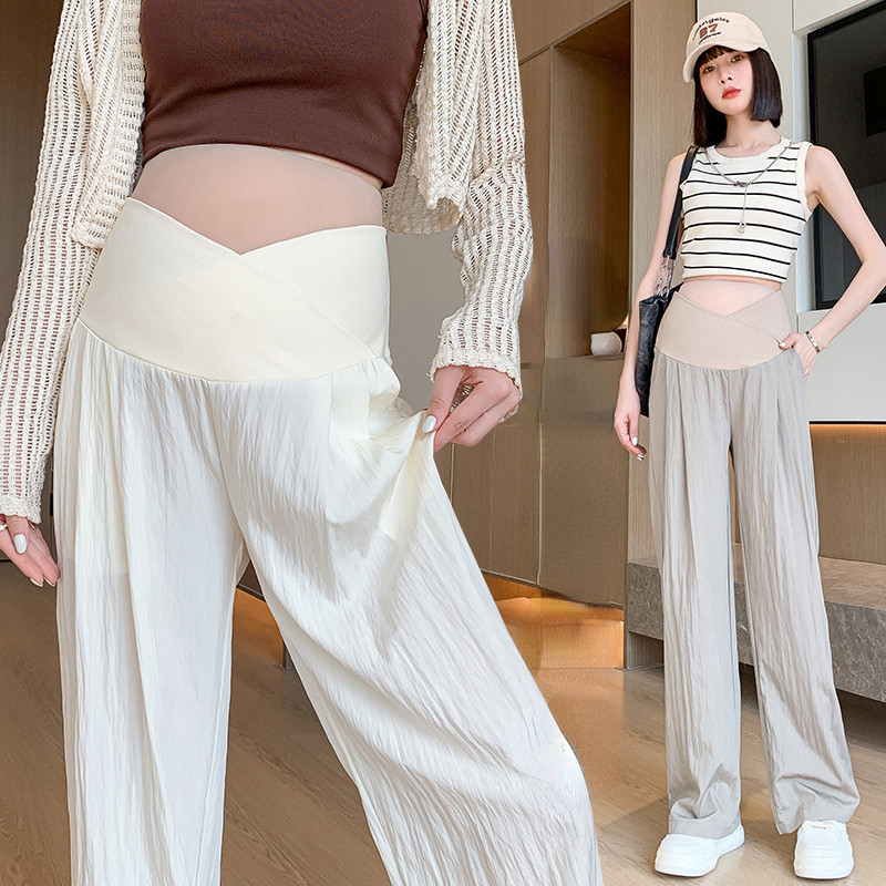 Japán stílusú kismama hosszú bő alkalmi nadrágok 2024. nyár terhes nő, nagy méretű nadrágok földig érő terhességi nadrágok vékony