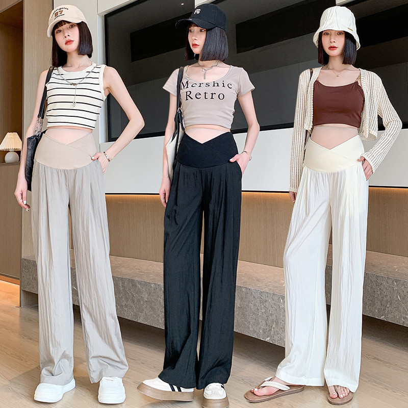 Japán stílusú kismama hosszú bő alkalmi nadrágok 2024. nyár terhes nő, nagy méretű nadrágok földig érő terhességi nadrágok vékony