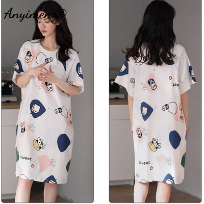 Nyári rövid ujjú hálóing alkalmi hálóruha, nagy méretű tej selyem női hálóingek L-5XL rajzfilm hálóruha női fehérnemű