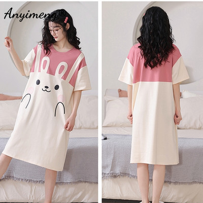 Nyári rövid ujjú hálóing alkalmi hálóruha, nagy méretű tej selyem női hálóingek L-5XL rajzfilm hálóruha női fehérnemű