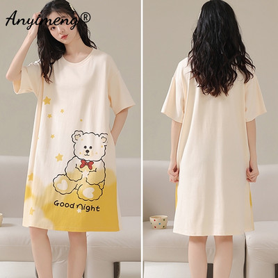 Nyári rövid ujjú hálóing alkalmi hálóruha, nagy méretű tej selyem női hálóingek L-5XL rajzfilm hálóruha női fehérnemű