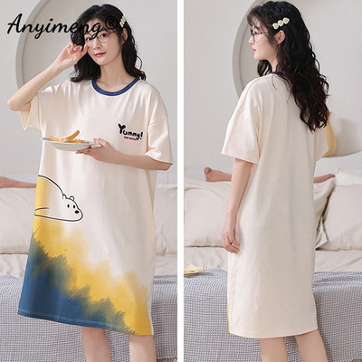 Nyári rövid ujjú hálóing alkalmi hálóruha, nagy méretű tej selyem női hálóingek L-5XL rajzfilm hálóruha női fehérnemű