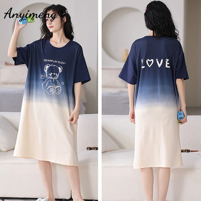 Nyári rövid ujjú hálóing alkalmi hálóruha, nagy méretű tej selyem női hálóingek L-5XL rajzfilm hálóruha női fehérnemű