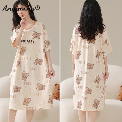 Nyári rövid ujjú hálóing alkalmi hálóruha, nagy méretű tej selyem női hálóingek L-5XL rajzfilm hálóruha női fehérnemű