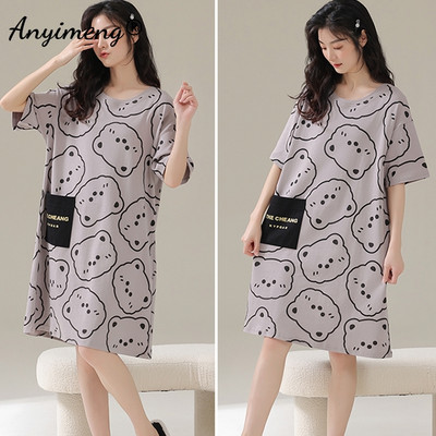 Nyári rövid ujjú hálóing alkalmi hálóruha, nagy méretű tej selyem női hálóingek L-5XL rajzfilm hálóruha női fehérnemű