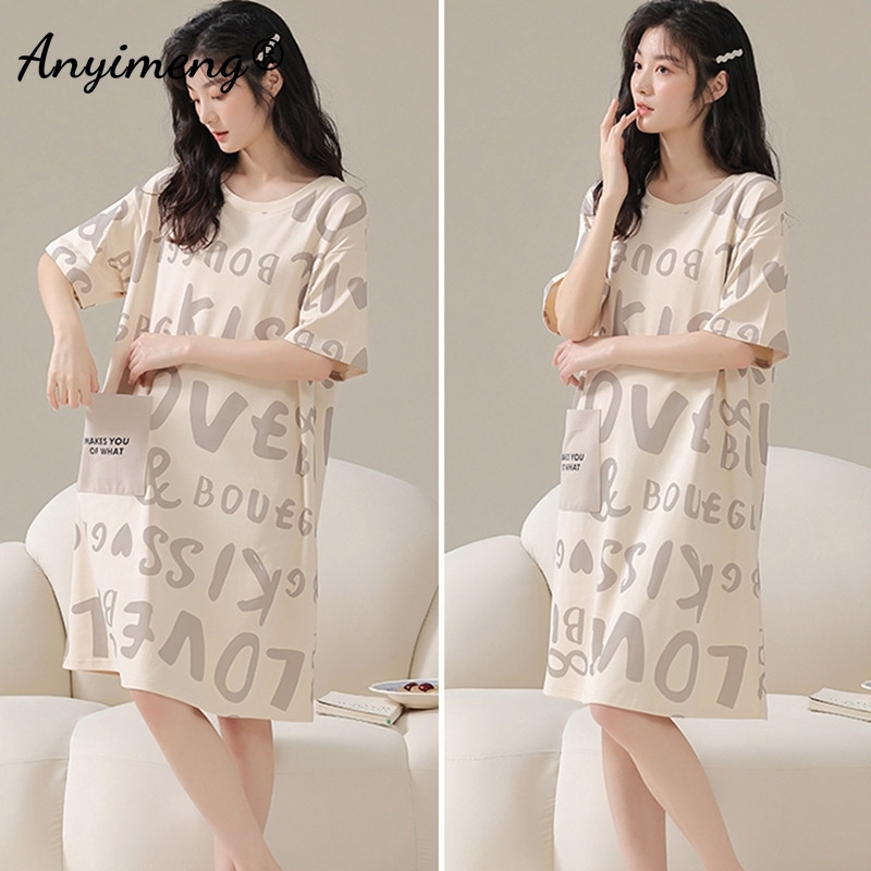 Nyári rövid ujjú hálóing alkalmi hálóruha, nagy méretű tej selyem női hálóingek L-5XL rajzfilm hálóruha női fehérnemű